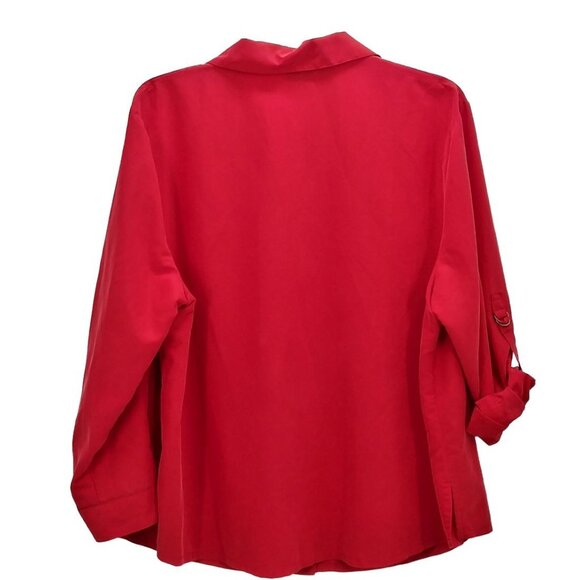 Rafaella Womens Red Button-Down Shirt 3X With Adjustable Sleeves & Front Pockets - Picture 6 of 7